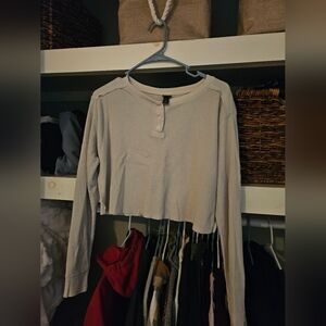 Wild Fable Cropped Waffle Top with Buttons